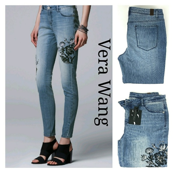 vera wang embroidered jeans